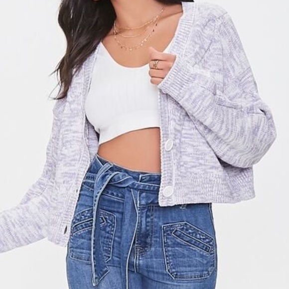 NWT lavender purple cable knit cropped cardigan - Picture 2 of 6